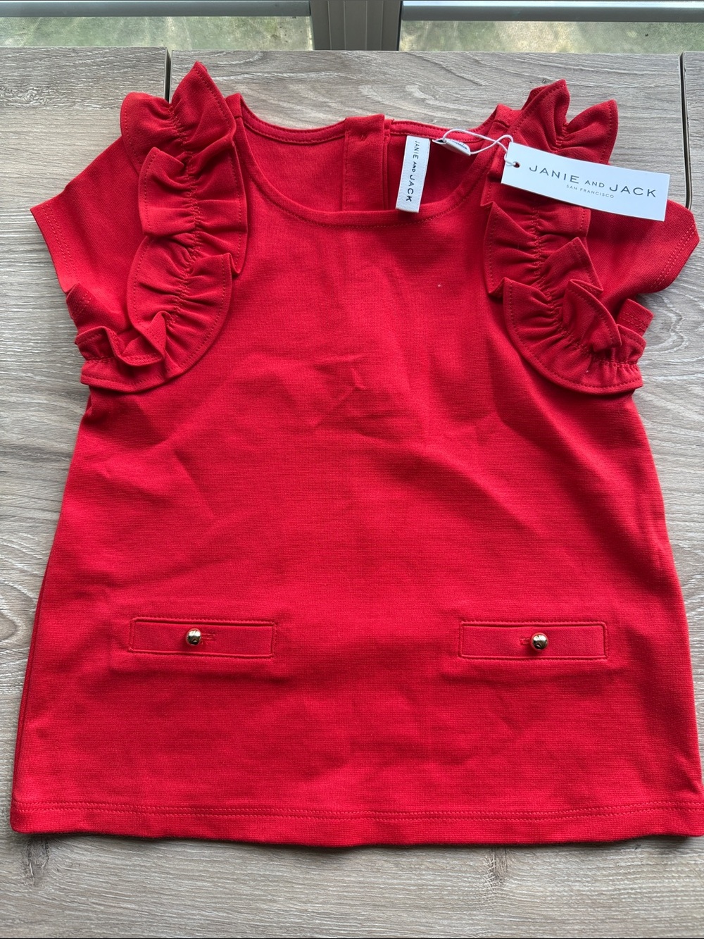 Janie and Jack Bright Red Ruffle Sleeve Tee